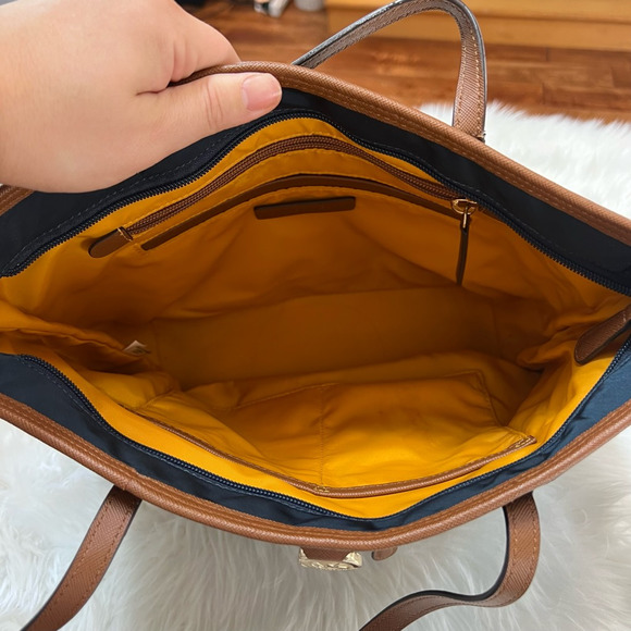 Michael Kors Womens Kempton Tote Bag Navy Blue Outer Pocket Leather Trim M - Picture 3 of 8